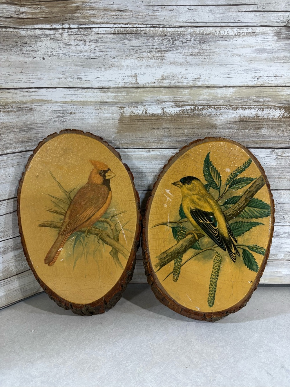Vintage live edge slab art - set of birds